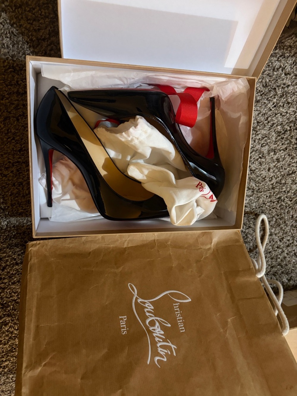 Christian Louboutin Black Patent Stiletto Pumps with Red Sole